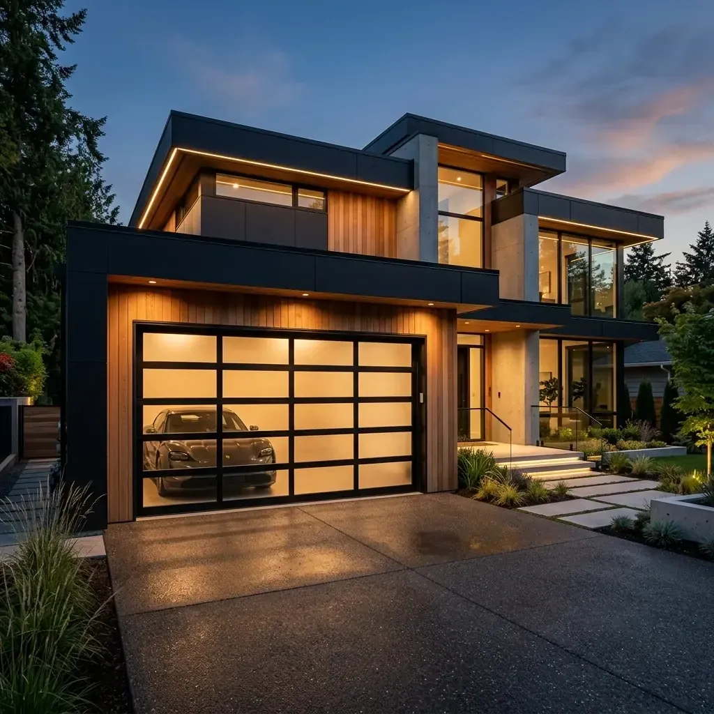 Custom Contemporary Black Glass Garage Door